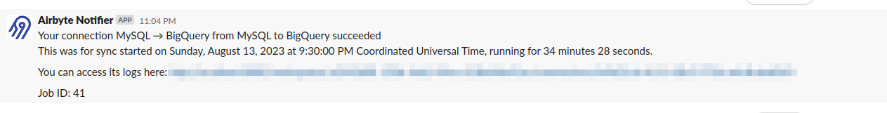 a screenshot of a slack notification describing a successful airflow run