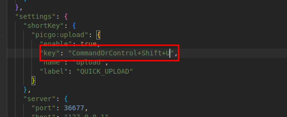 A screenshot of the config file where I’ve manually changed the keyboard combo to CTRL + SHIFT + U