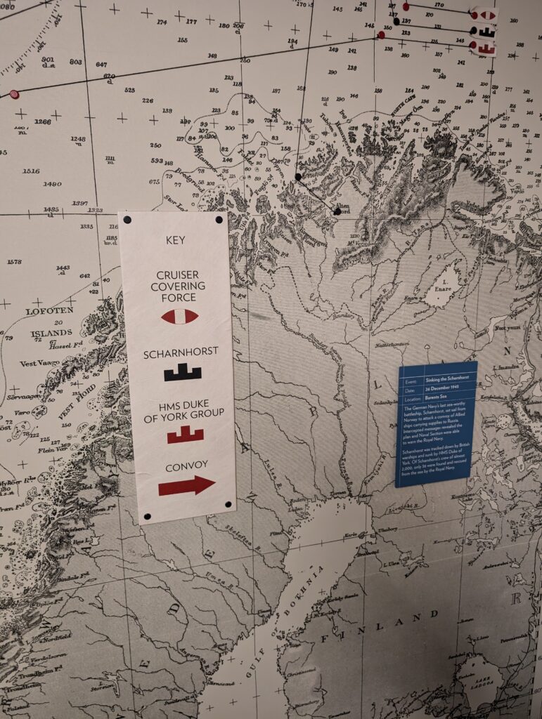 A map with a legend showing the Scharnhorst and HMS Duke of York - the ship that my grandfather served on.