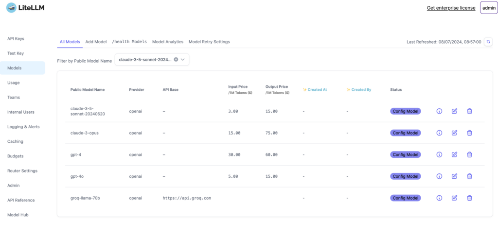 Screenshot of the LiteLLM dashboard's 